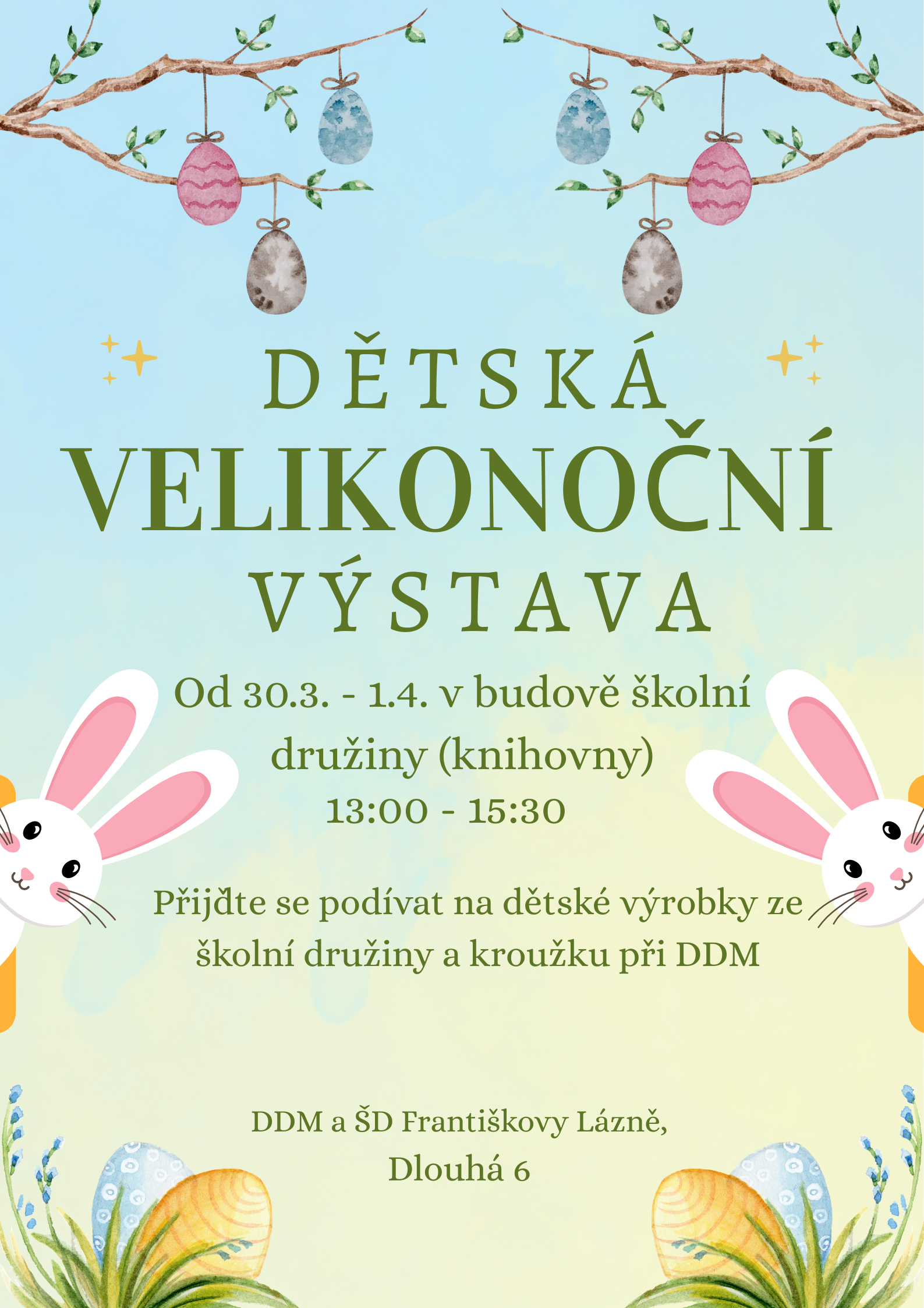 Blue and Green Watercolor Happy Easter Day Poster